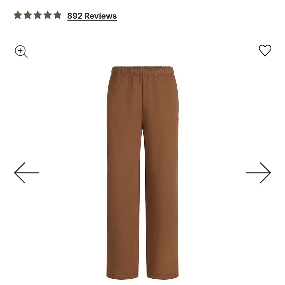 SKIMS NWT Classic Cotton Fleece Straight Leg Pant - Bison - Picture 4 of 5